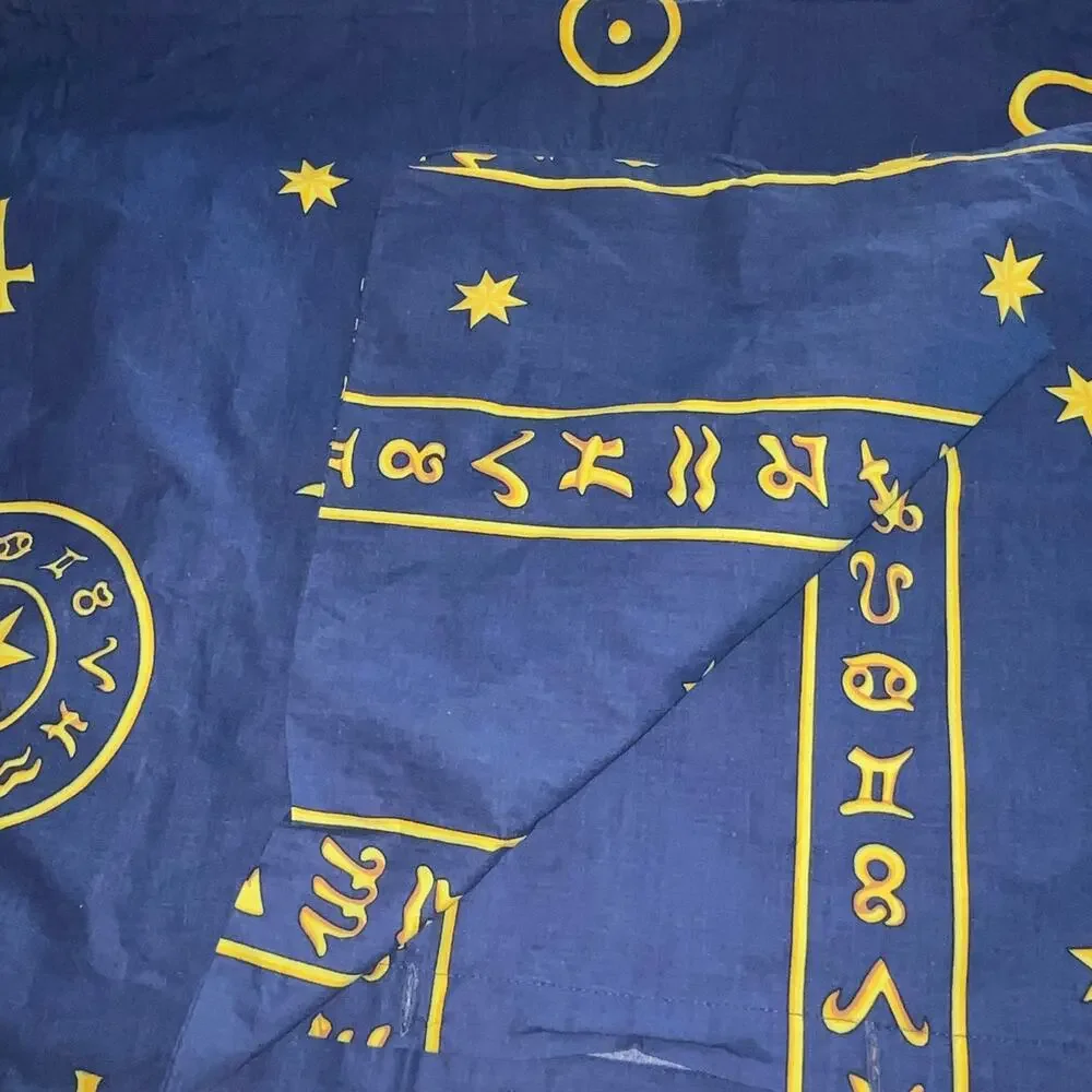 Vintage VTG Celestial Stars Sun Moon Navy Blue Button Closure Pillow Case (0737)